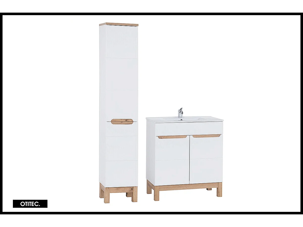 Ensemble meuble de salle de bain - 80 cm - avec vasque à encastrer - avec colonne - BALI WHITE