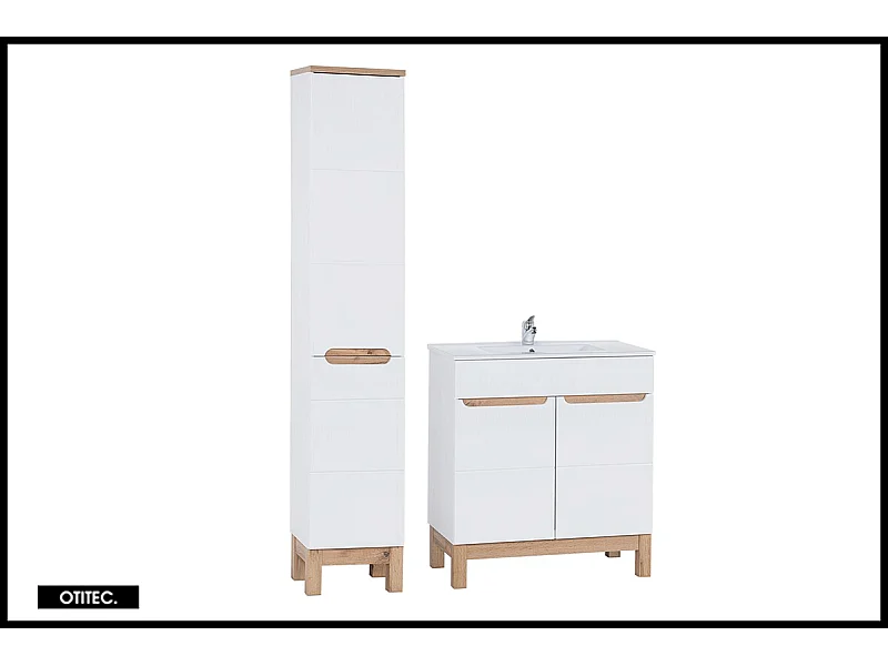 Ensemble meuble de salle de bain - 80 cm - avec vasque à encastrer - avec colonne - BALI WHITE