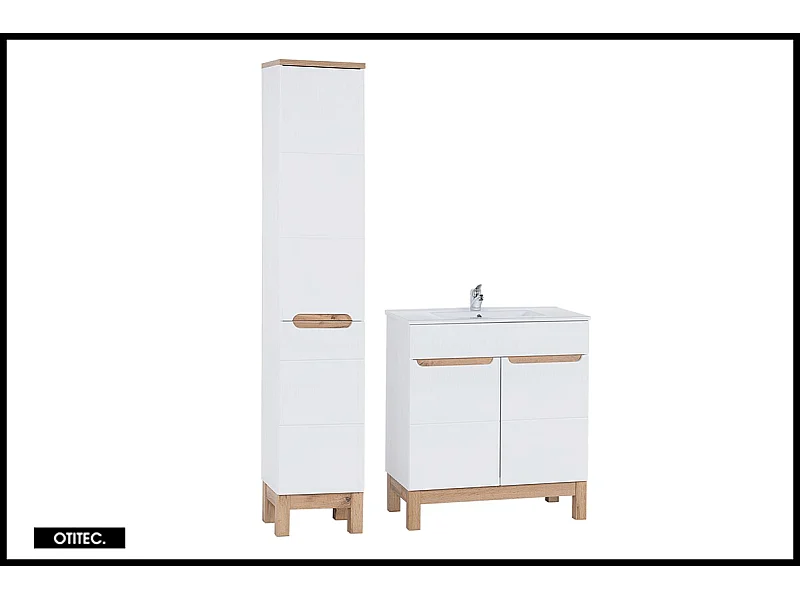 Ensemble meuble de salle de bain - 80 cm - avec vasque à encastrer - avec colonne - BALI WHITE