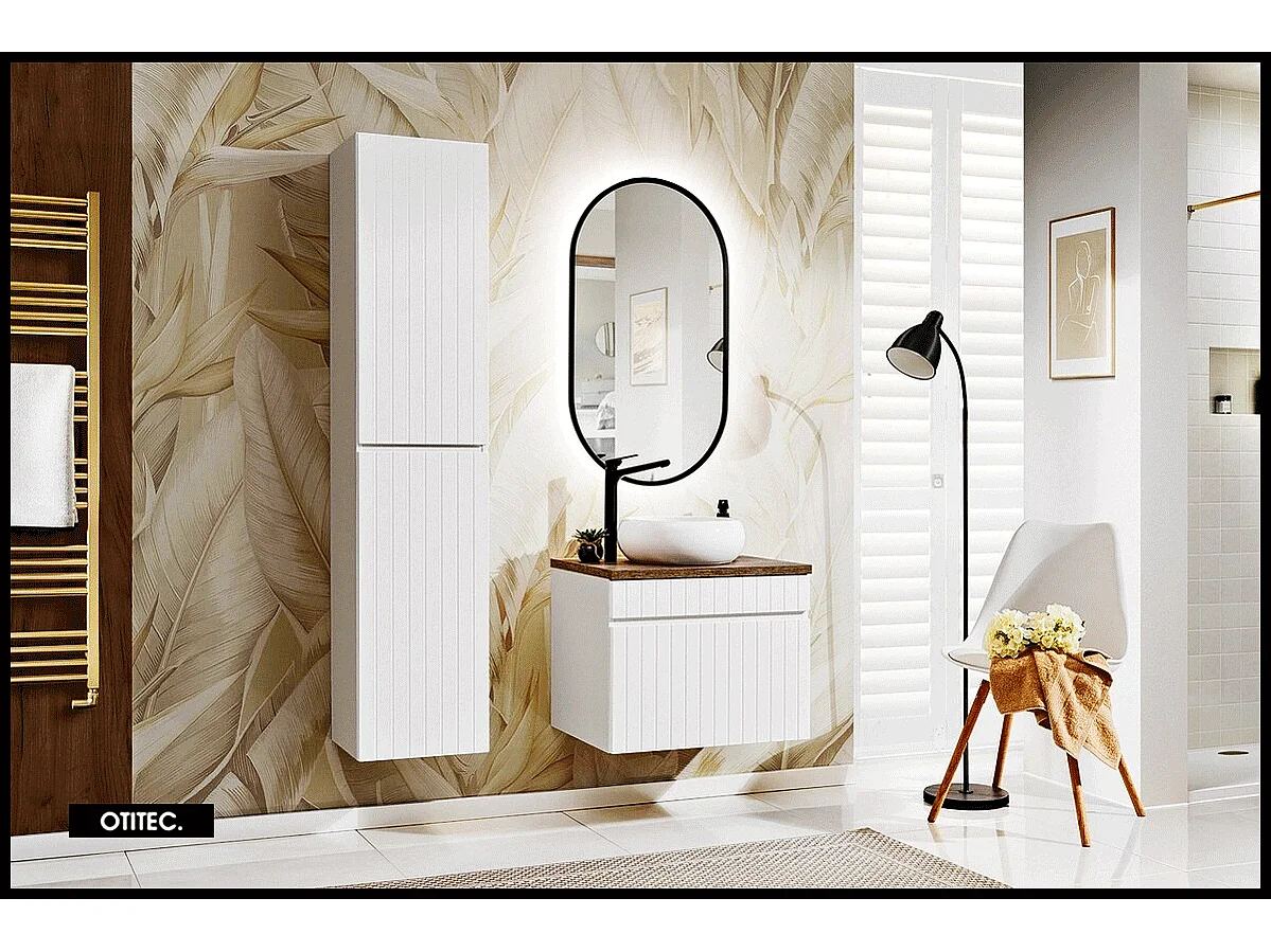 Ensemble de meuble de salle de bain - 60 cm - avec vasque à poser - avec plan - avec colonne et Miroir - 1 tiroir - MINO