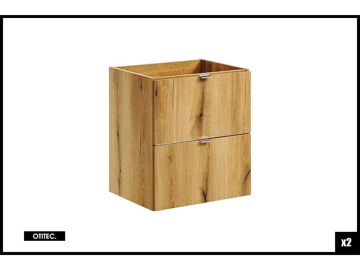 Ensemble de meuble de salle de bain - 100 cm - Oak/Blanc - avec vasque à poser - avec plan - avec colonne - 4 tiroirs - VOLTA Oak