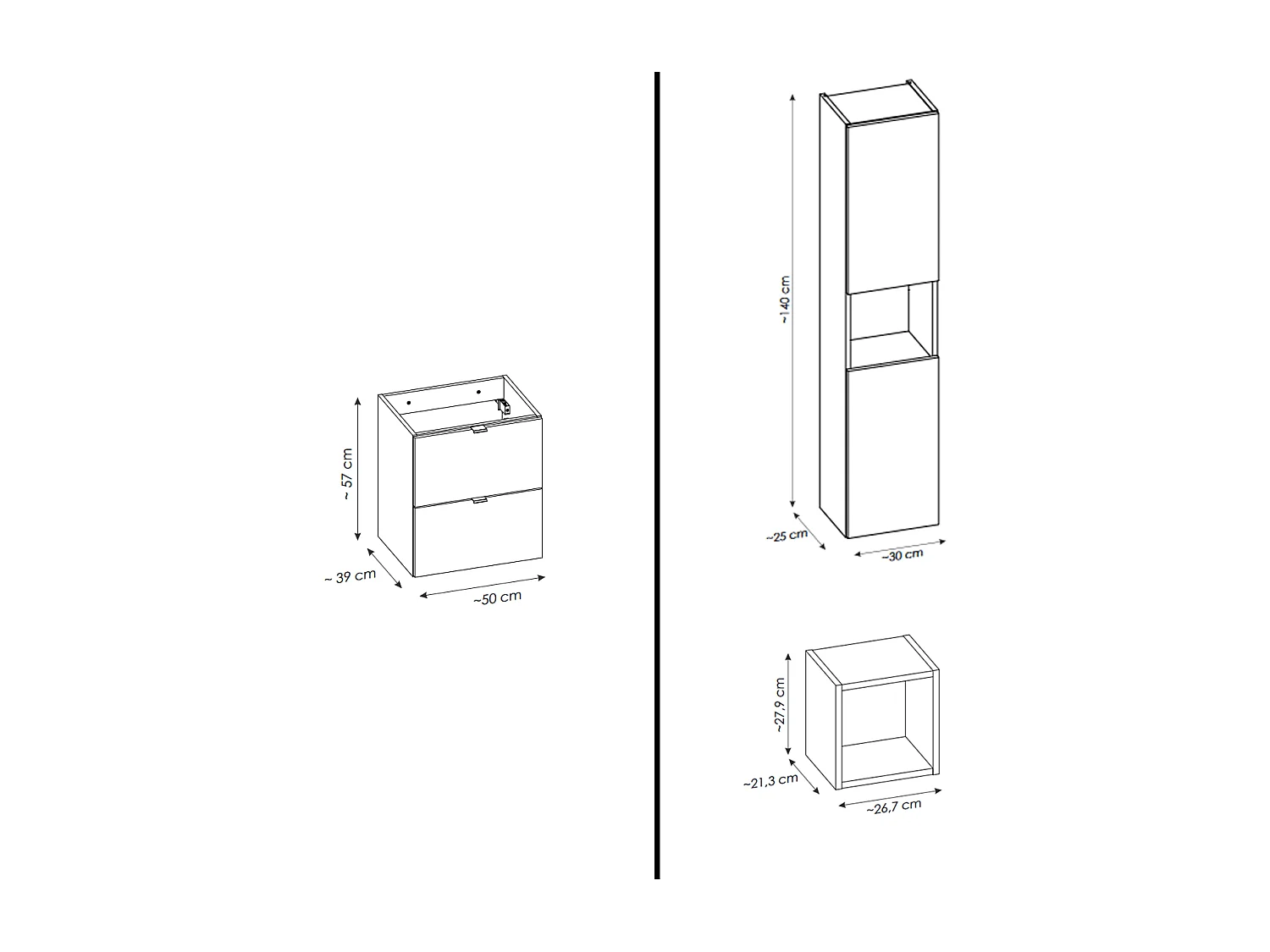 Ensemble de meuble de salle de bain - 100 cm - Oak/Blanc - avec vasque à poser - avec plan - avec colonne - 4 tiroirs - VOLTA Oak
