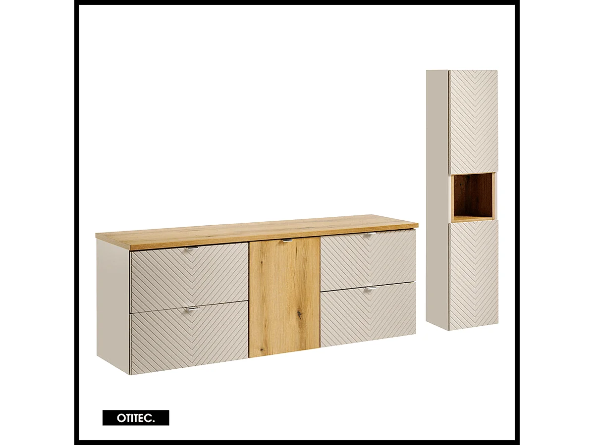 Ensemble de meuble de salle de bain - 160 cm - avec plan - avec colonne - 5 tiroirs - DANO