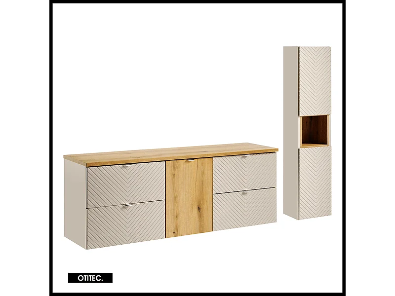 Ensemble de meuble de salle de bain - 160 cm - avec plan - avec colonne - 5 tiroirs - DANO