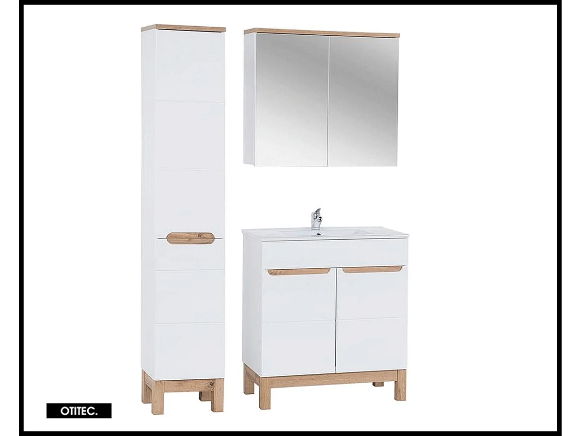 Ensemble meuble de salle de bain - 80 cm - avec vasque à encastrer - avec colonne - avec Armoire Miroir - BALI WHITE