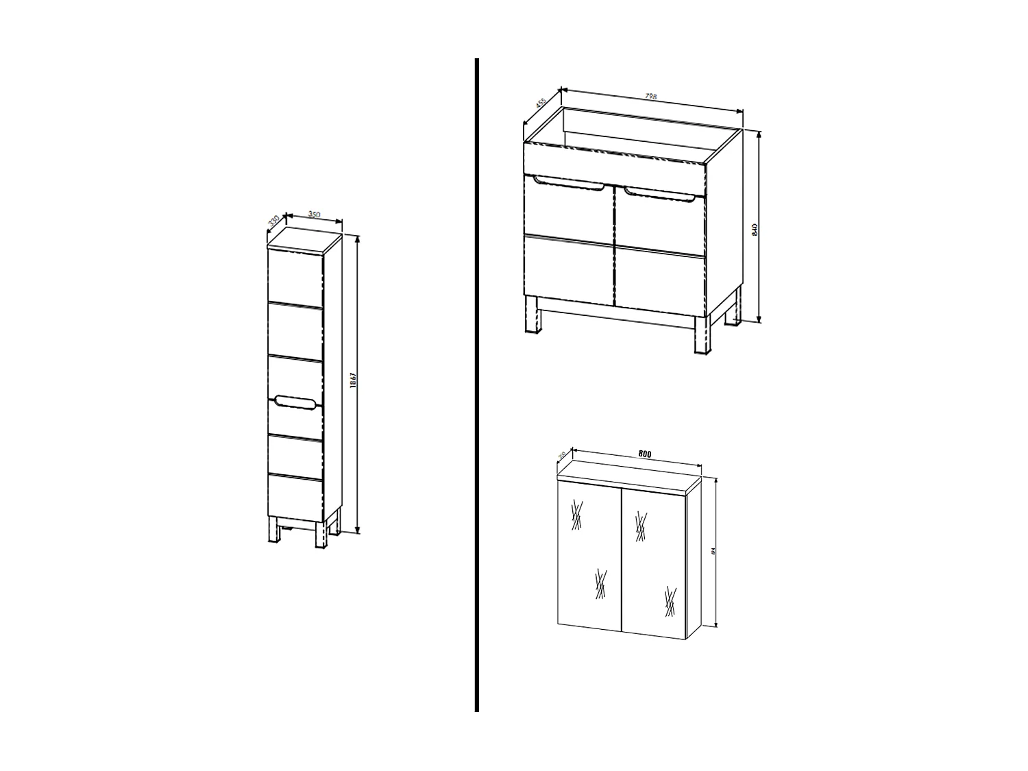 Ensemble meuble de salle de bain - 80 cm - avec vasque à encastrer - avec colonne - avec Armoire Miroir - BALI WHITE
