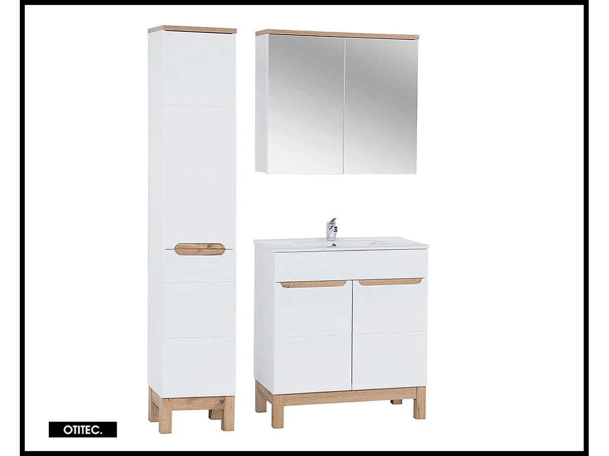 Ensemble meuble de salle de bain - 80 cm - avec vasque à encastrer - avec colonne - avec Armoire Miroir - BALI WHITE