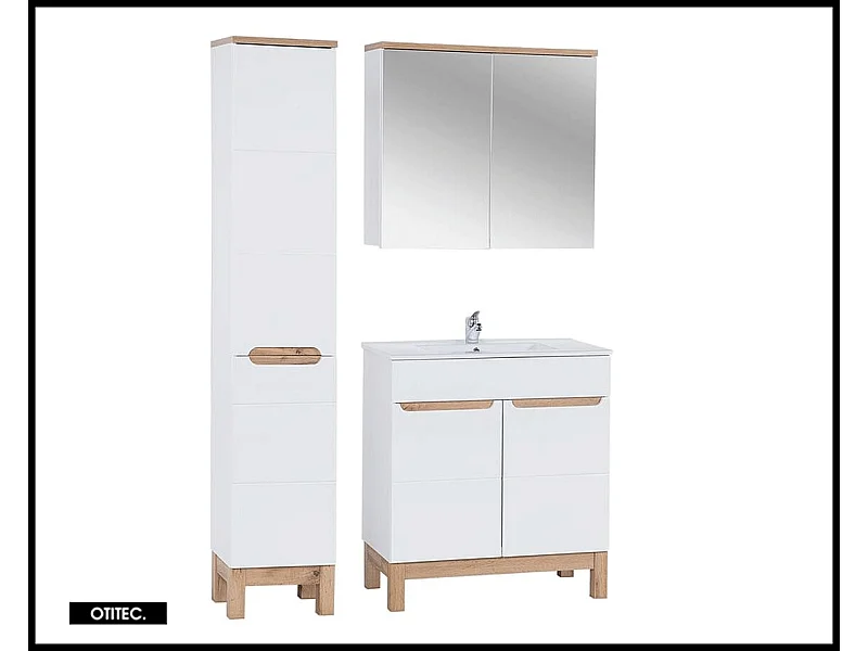 Ensemble meuble de salle de bain - 80 cm - avec vasque à encastrer - avec colonne - avec Armoire Miroir - BALI WHITE