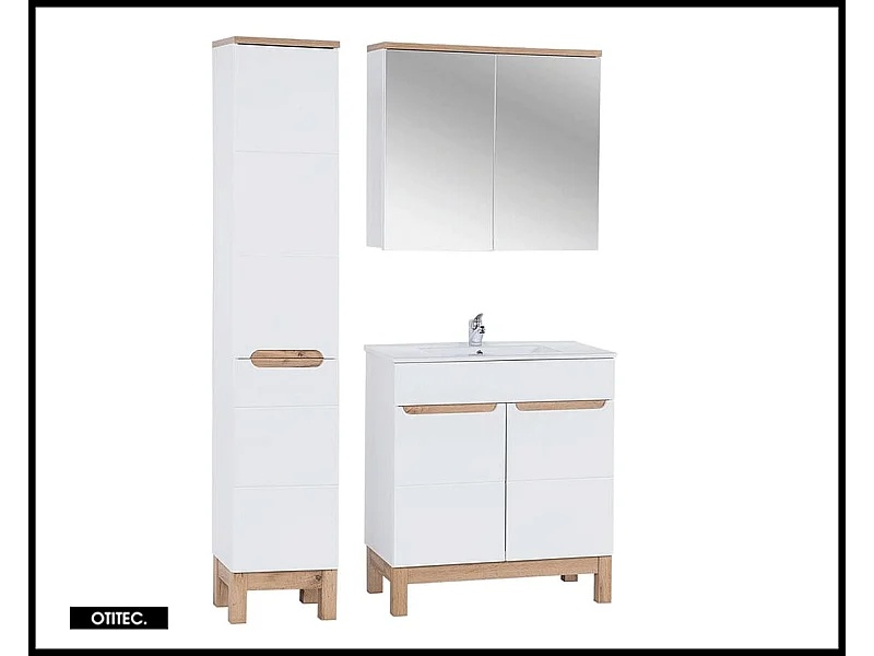 Ensemble meuble de salle de bain - 80 cm - avec vasque à encastrer - avec colonne - avec Armoire Miroir - BALI WHITE