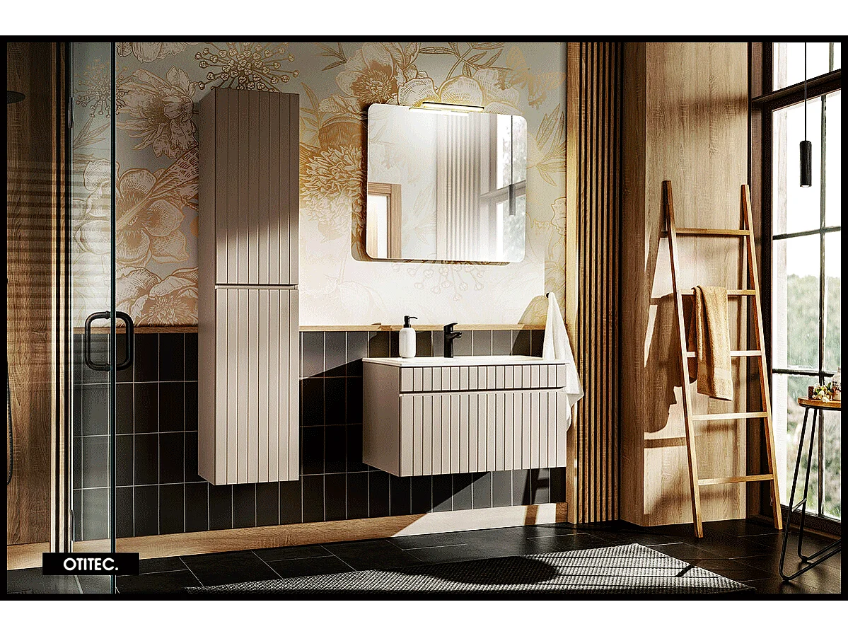 Ensemble de meuble de salle de bain - 80 cm - avec vasque à encastrer - avec colonne et Miroir - 1 tiroir - MINO