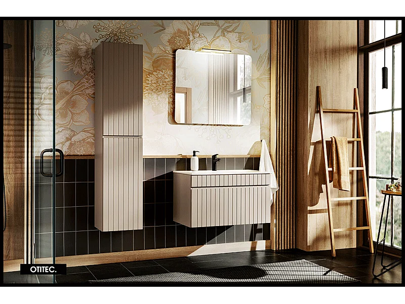 Ensemble de meuble de salle de bain - 80 cm - avec vasque à encastrer - avec colonne et Miroir - 1 tiroir - MINO