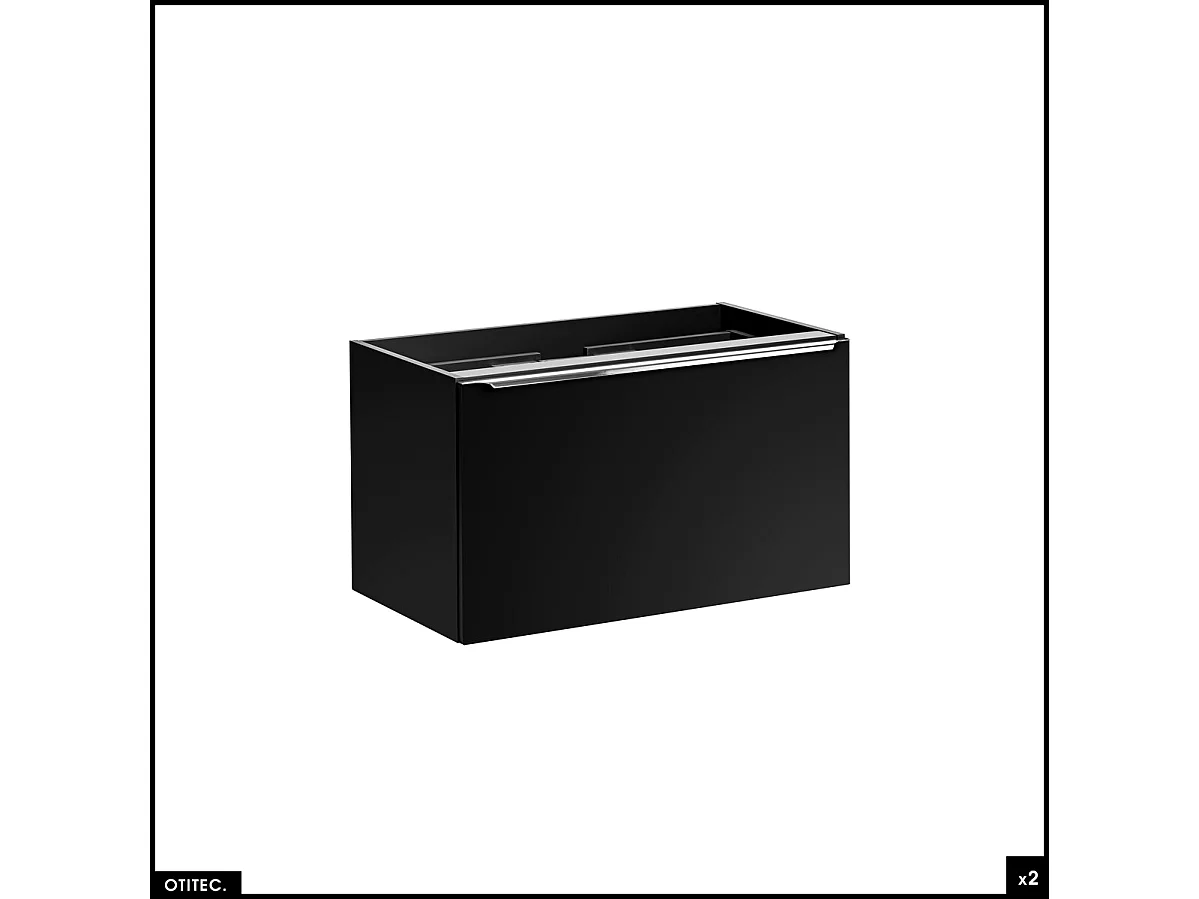 Set de meubles de salle de bain - 180 cm - avec 2 Vasques à poser et Plan - Colonne - 2 Miroirs LED - BOLD BLACK