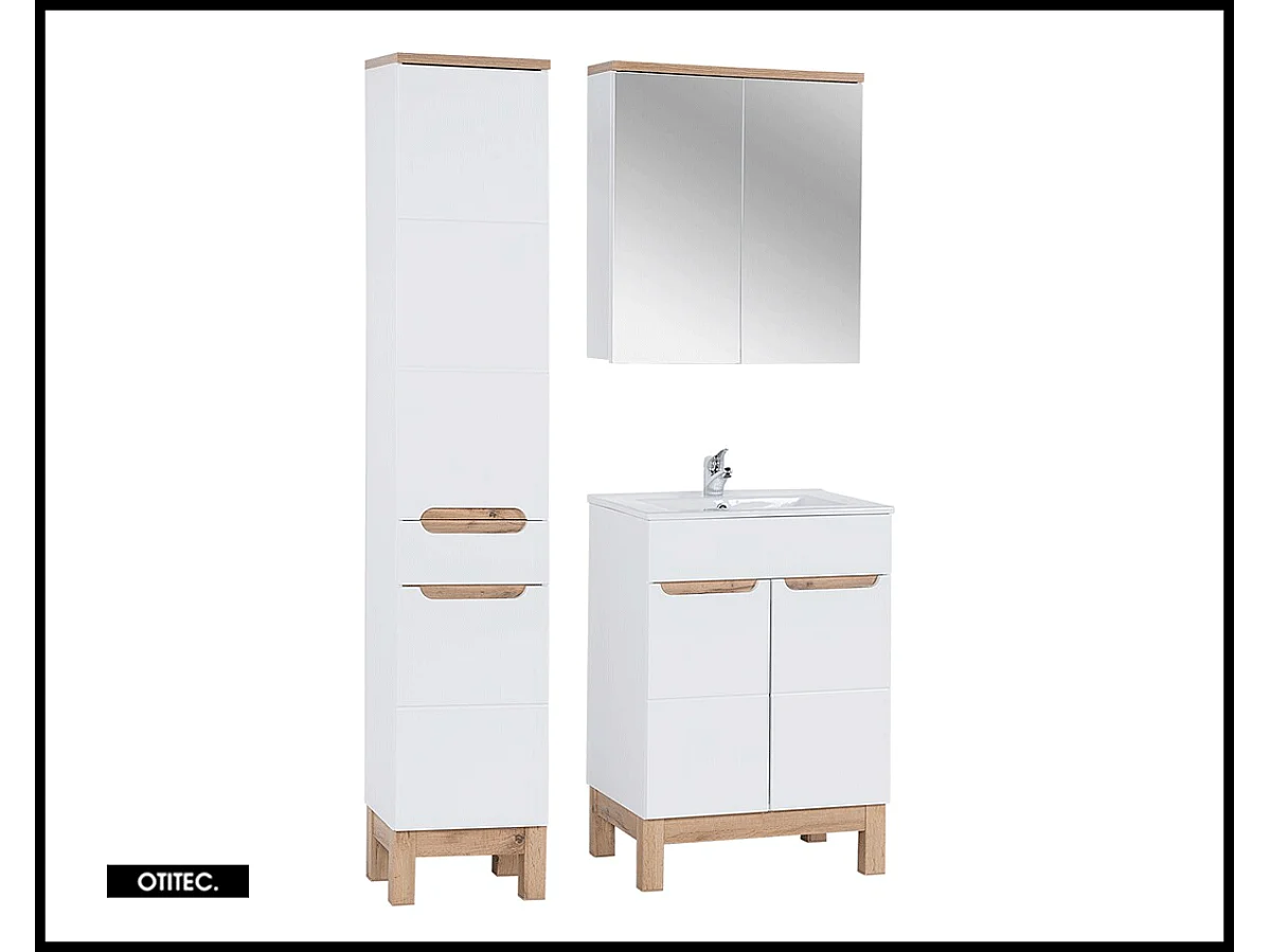 Ensemble meuble de salle de bain - 80 cm - avec vasque à encastrer - avec colonne - avec Armoire Miroir - BALI WHITE