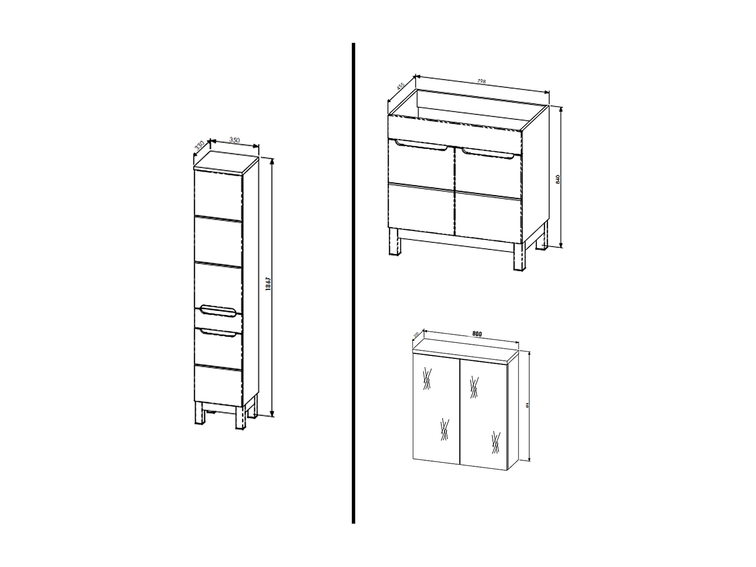 Ensemble meuble de salle de bain - 80 cm - avec vasque à encastrer - avec colonne - avec Armoire Miroir - BALI WHITE