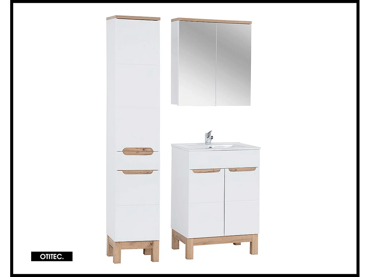 Ensemble meuble de salle de bain - 80 cm - avec vasque à encastrer - avec colonne - avec Armoire Miroir - BALI WHITE