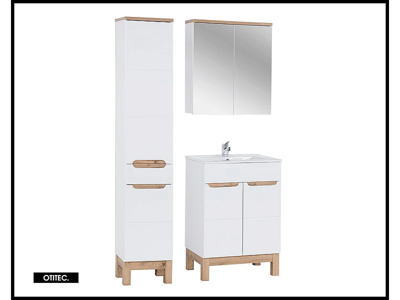 Ensemble meuble de salle de bain - 80 cm - avec vasque à encastrer - avec colonne - avec Armoire Miroir - BALI WHITE