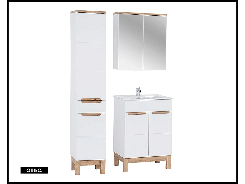 Ensemble meuble de salle de bain - 80 cm - avec vasque à encastrer - avec colonne - avec Armoire Miroir - BALI WHITE