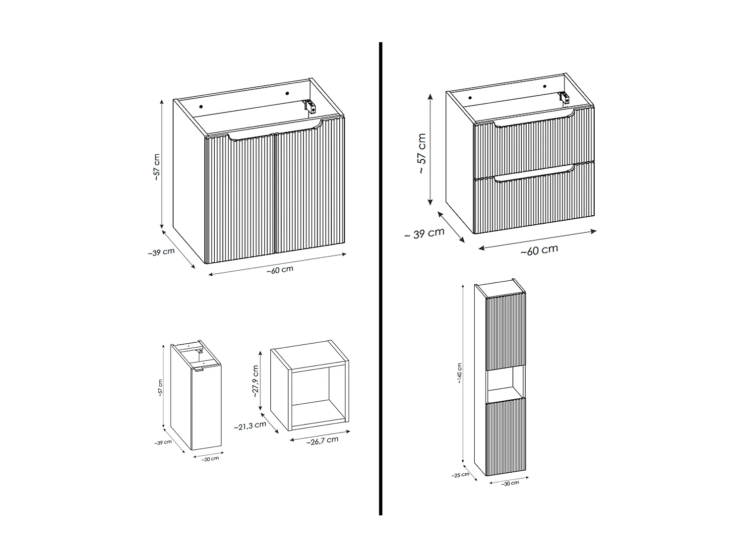 Ensemble de meuble de salle de bain - 140 cm - Cachemire Mat/Oak - avec 2 vasques à poser - avec plan - avec colonne - 2 tiroirs/portes - VOLTA CASHMERE