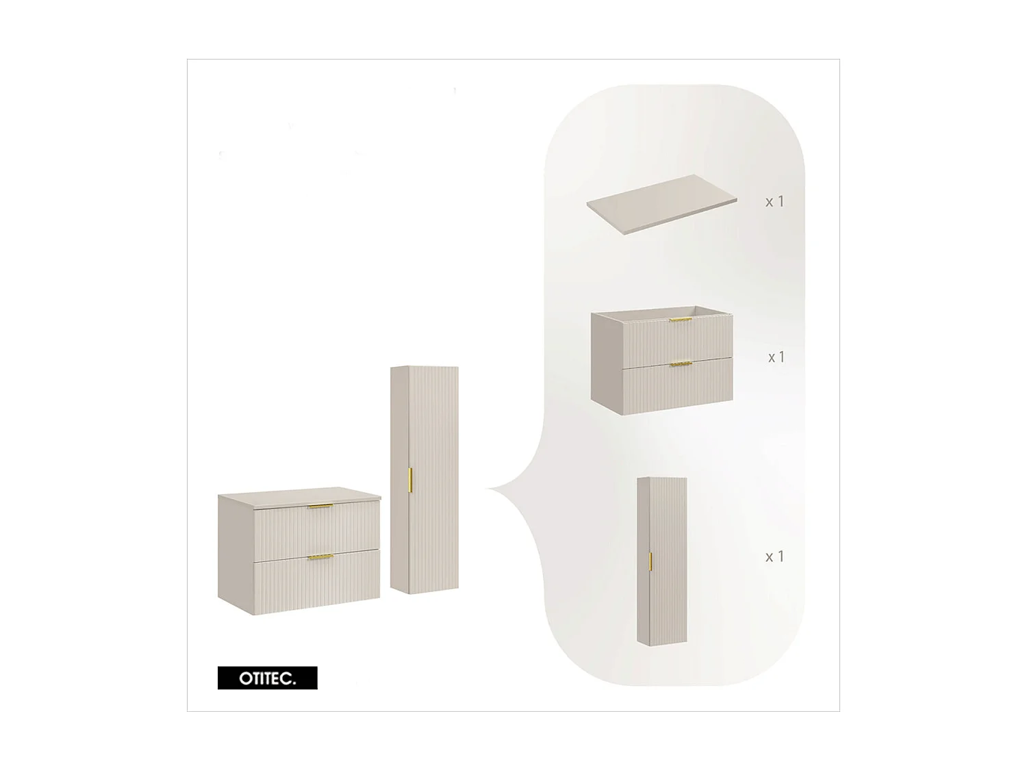 Ensemble meuble de salle de bain de 80 cm - avec plan - avec colonne - LIVA CASHMERE