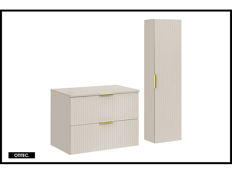 Ensemble meuble de salle de bain de 80 cm - avec plan - avec colonne - LIVA CASHMERE