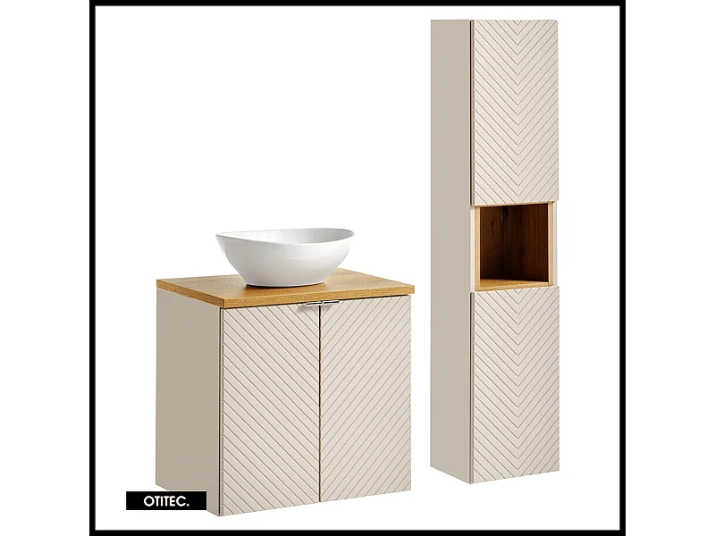 Ensemble de meuble de salle de bain - 60 cm - avec vasque à poser - avec colonne - 2 portes - DANO