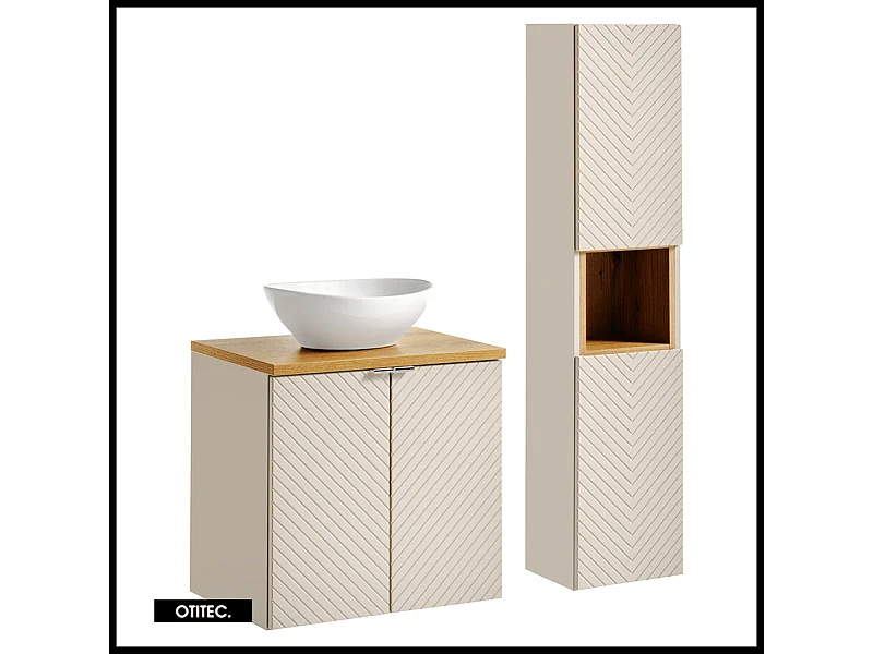 Ensemble de meuble de salle de bain - 60 cm - avec vasque à poser - avec colonne - 2 portes - DANO