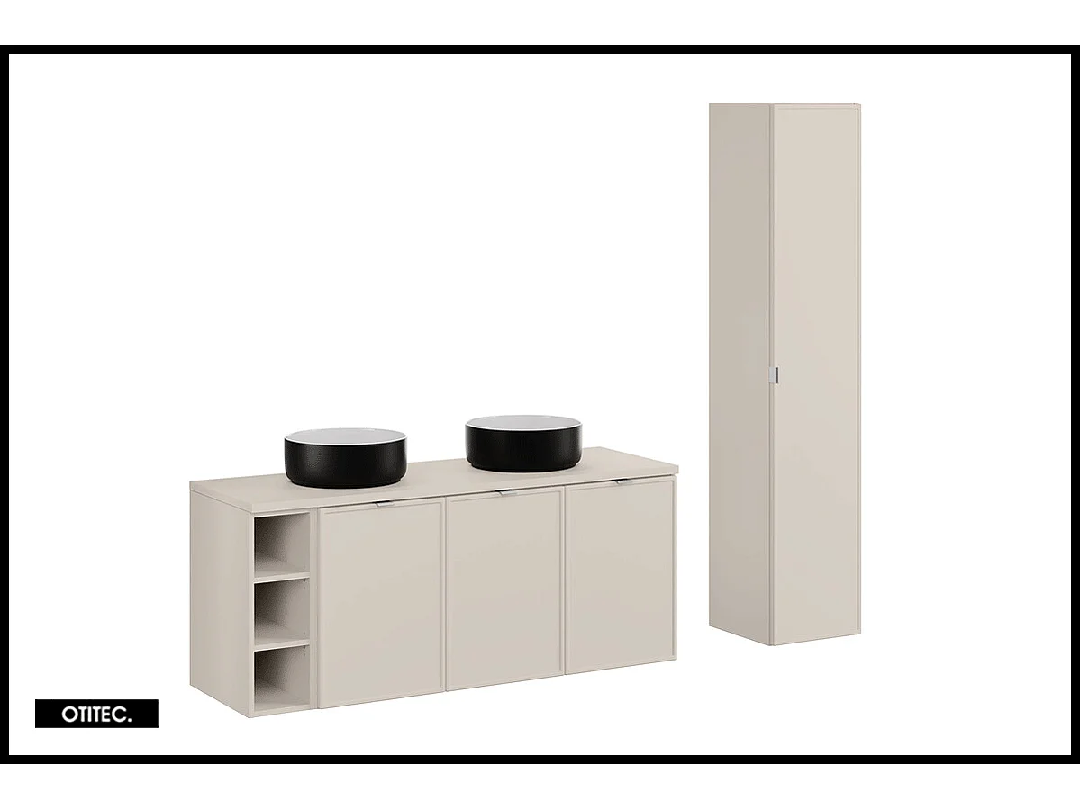 Ensemble meuble de salle de bain - 140 cm - avec plan - 2 vasques à poser - haut meuble - ASTRA