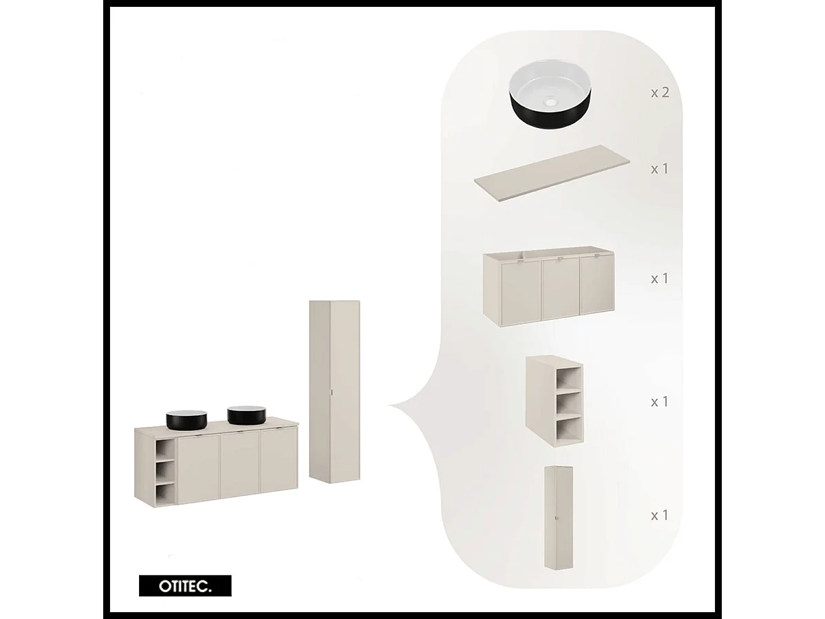 Ensemble meuble de salle de bain - 140 cm - avec plan - 2 vasques à poser - haut meuble - ASTRA