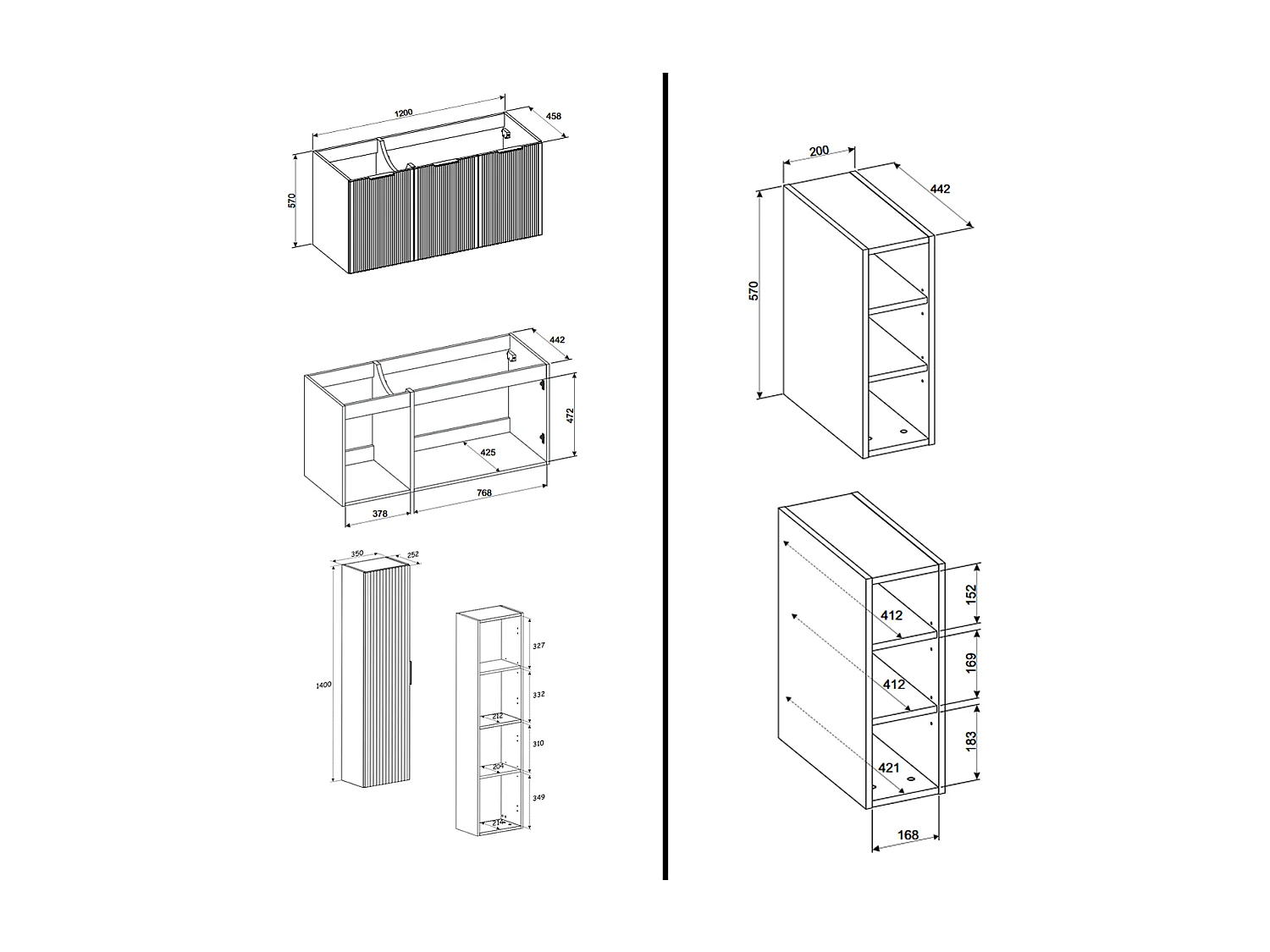Ensemble meuble de salle de bain - 140 cm - avec plan - 2 vasques à poser - haut meuble - ASTRA