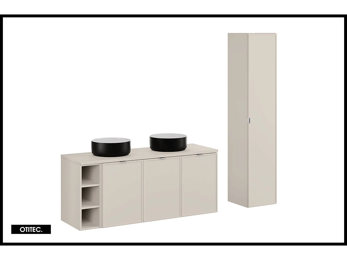 Ensemble meuble de salle de bain - 140 cm - avec plan - 2 vasques à poser - haut meuble - ASTRA