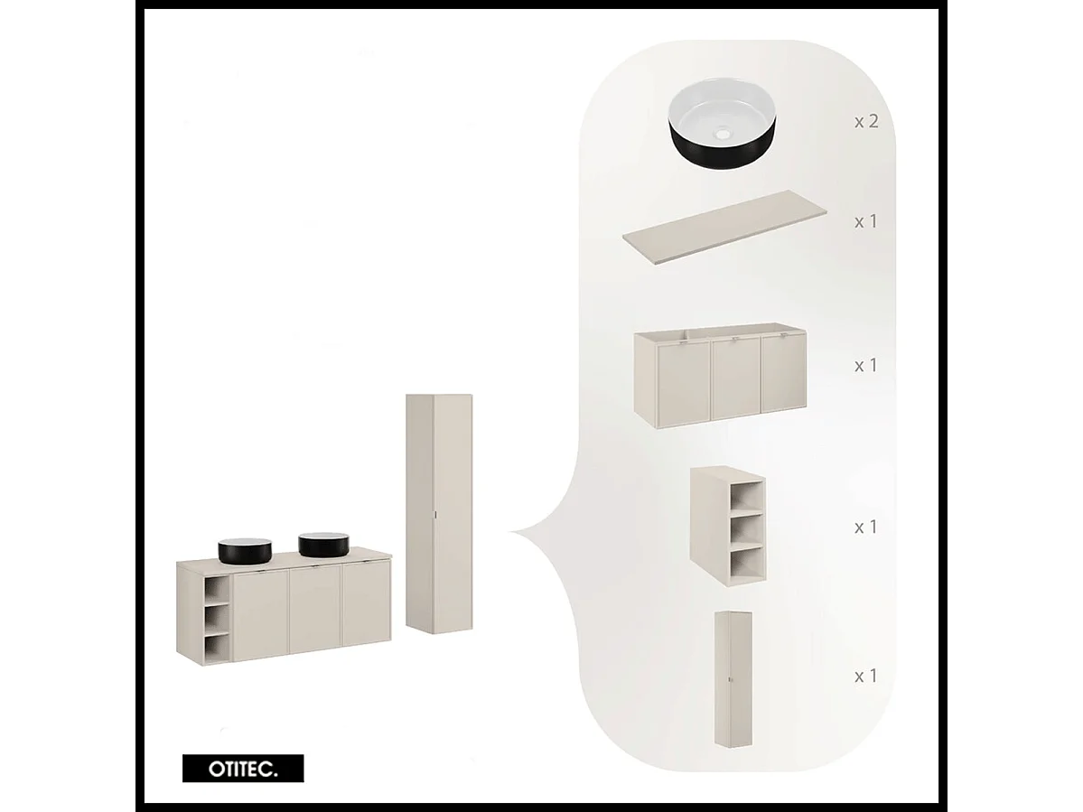 Ensemble meuble de salle de bain - 140 cm - avec plan - 2 vasques à poser - haut meuble - ASTRA