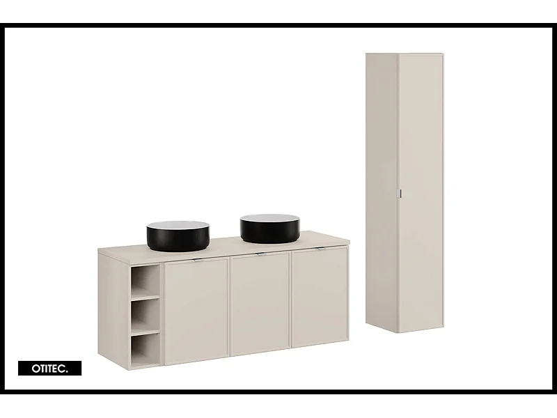 Ensemble meuble de salle de bain - 140 cm - avec plan - 2 vasques à poser - haut meuble - ASTRA