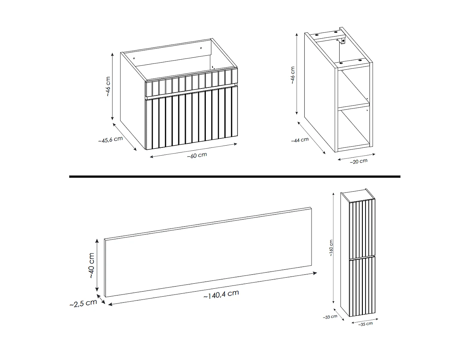 Ensemble de meuble de salle de bain - 140 cm - avec 2 vasques à poser - avec plan - avec colonne et Miroirs - 2 tiroirs - MINO