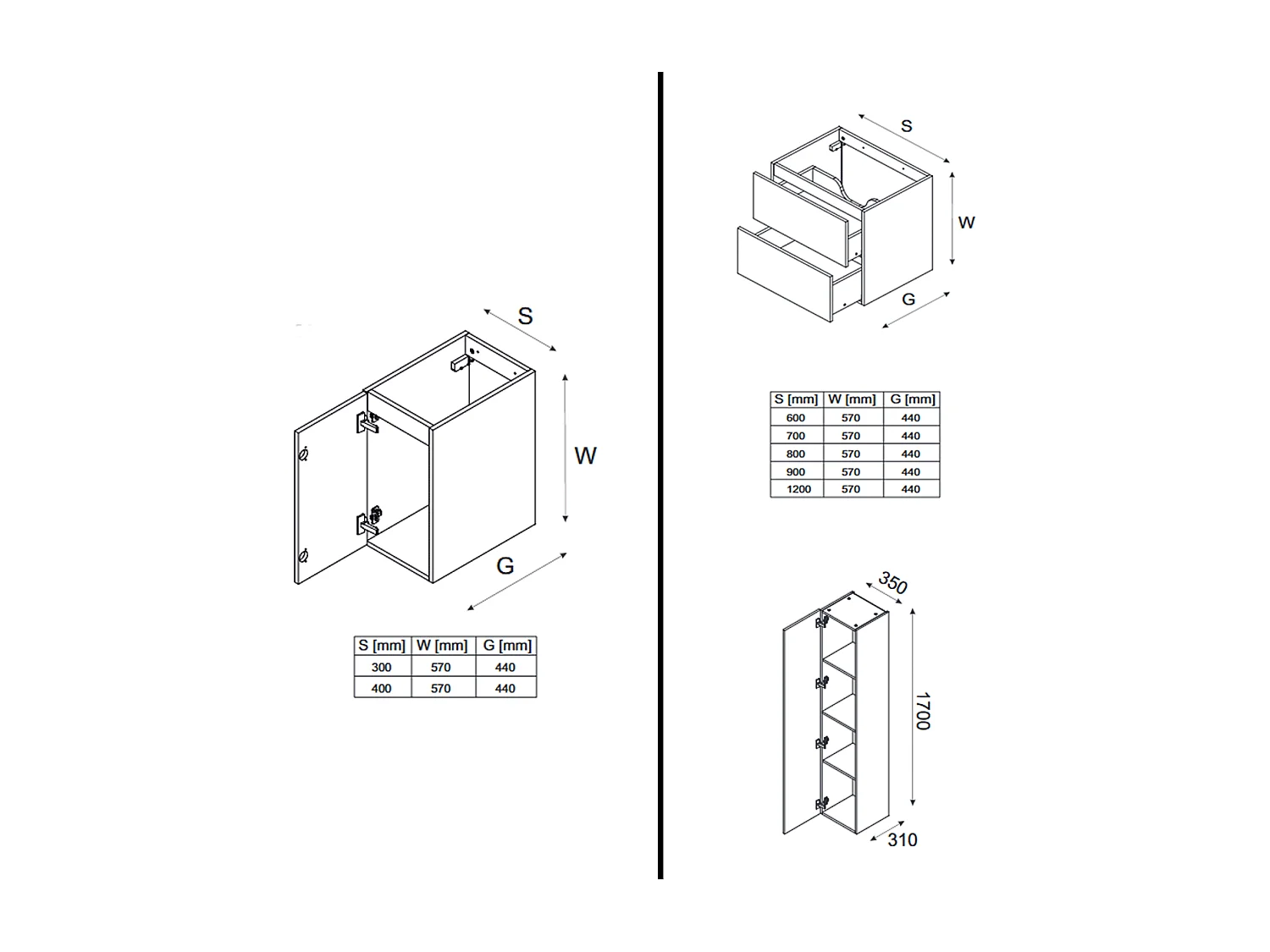 Ensemble de meubles de salle de bain - 90 cm - avec plan - avec vasque à poser - avec colonne - 2 tiroirs - SEA BLACK