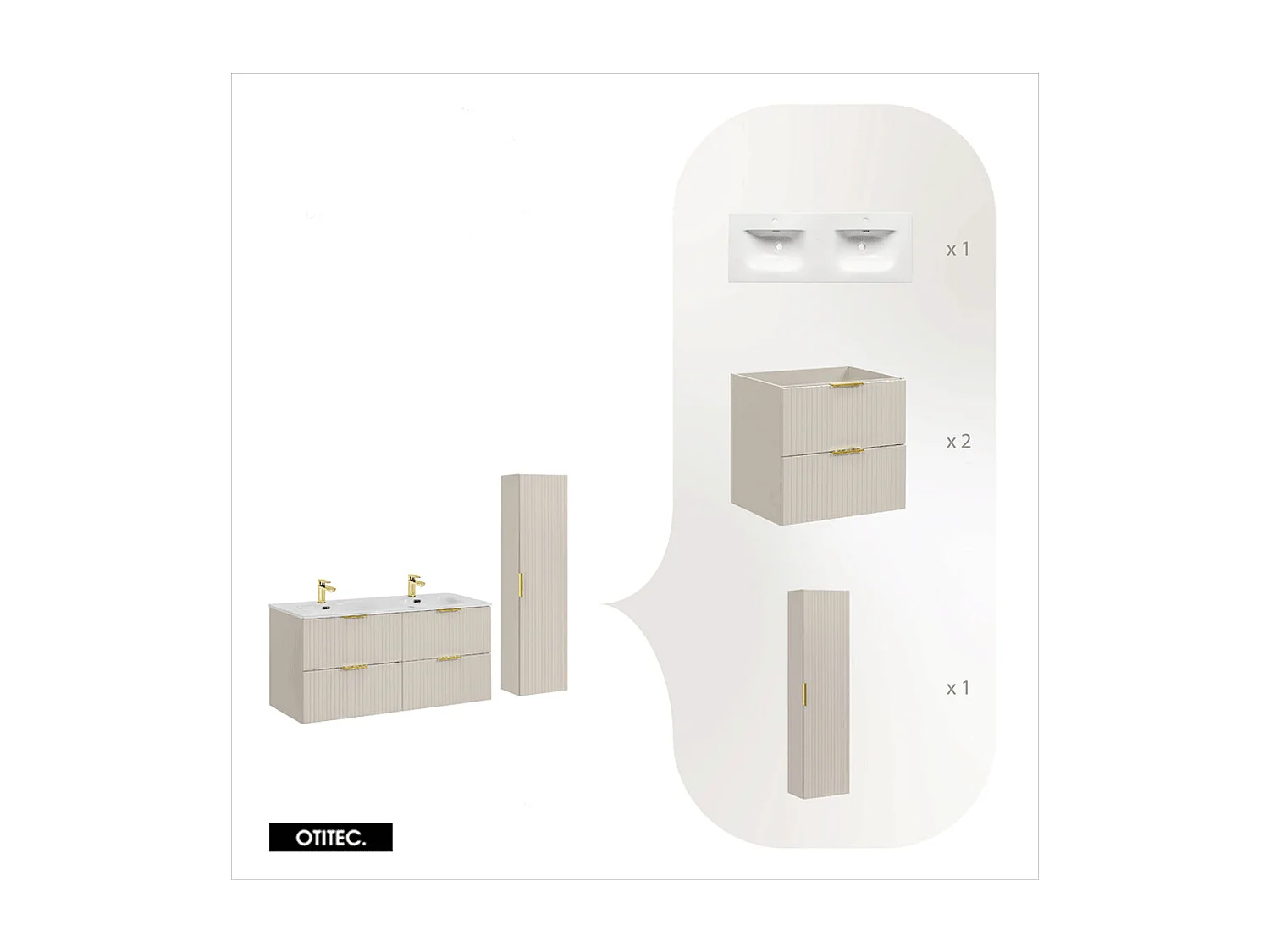 Ensemble meuble de salle de bain de 120 cm - avec vasque - avec colonne - ASTRA