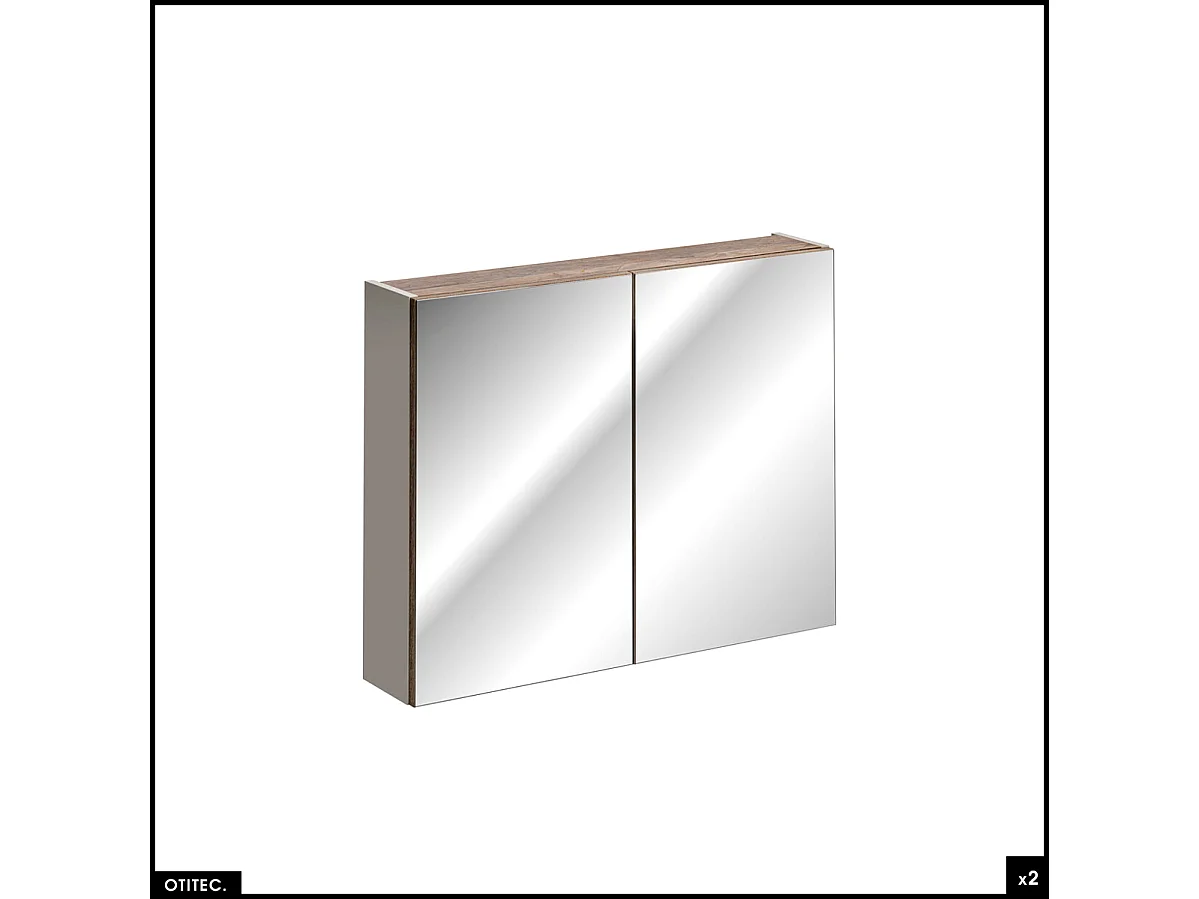 Set de meubles de salle de bain - 180 cm - avec 2 Vasques à poser et Plan - Colonne - 2 Meubles Miroirs LED - BOLD TAUPE