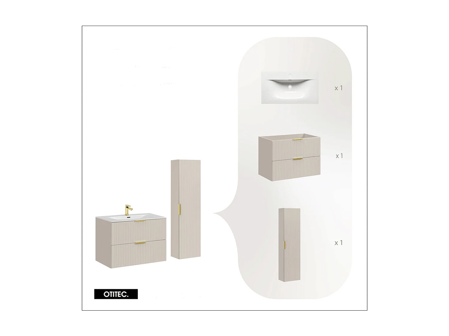 Ensemble meuble de salle de bain  - 80 cm - avec vasque - avec colonne - LIVA CASHMERE