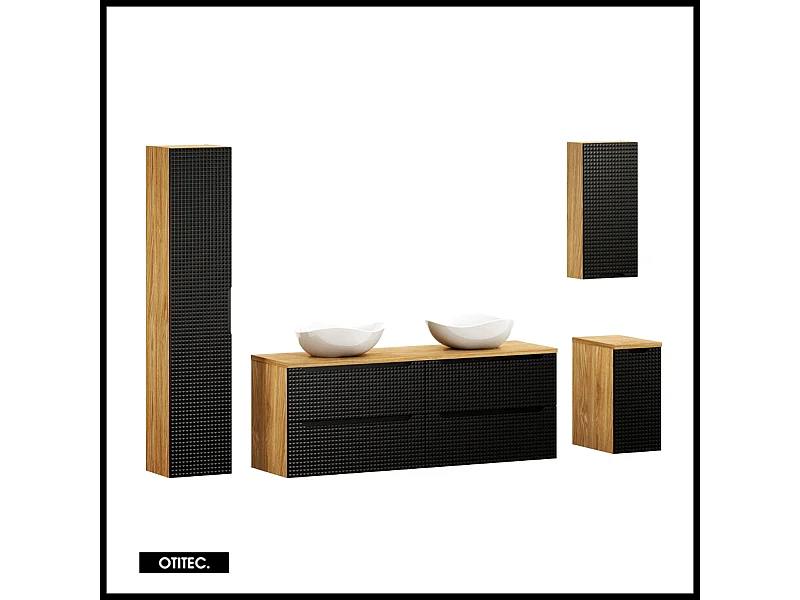 Ensemble de meuble de salle de bain - 160 cm - avec 2 vasque à poser - avec plan - avec colonne - 4 tiroirs - SETTA