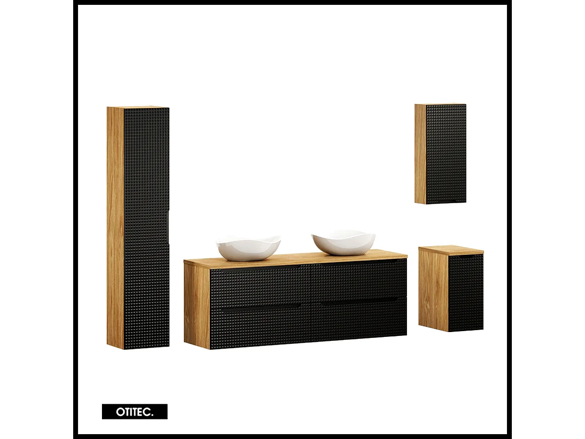 Ensemble de meuble de salle de bain - 160 cm - avec 2 vasque à poser - avec plan - avec colonne - 4 tiroirs - SETTA