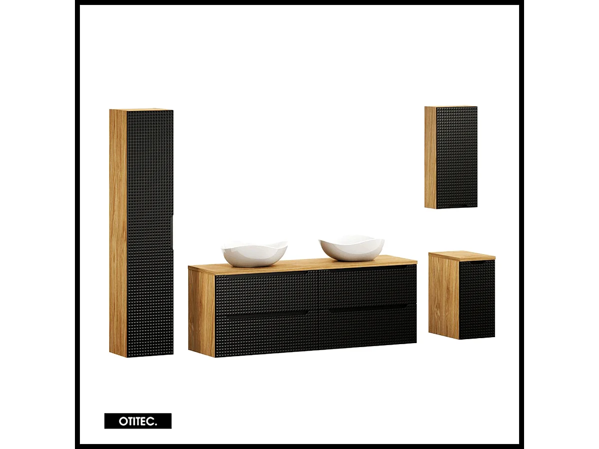 Ensemble de meuble de salle de bain - 160 cm - avec 2 vasque à poser - avec plan - avec colonne - 4 tiroirs - SETTA