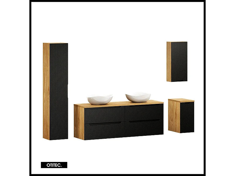 Ensemble de meuble de salle de bain - 160 cm - avec 2 vasque à poser - avec plan - avec colonne - 4 tiroirs - SETTA