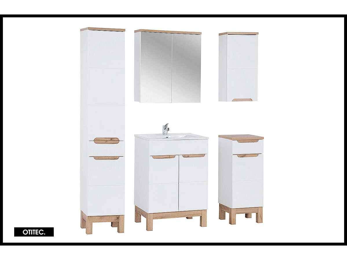 Ensemble meuble de salle de bain - 60 cm - avec vasque à encastrer - avec colonne - avec Armoire Miroir - BALI WHITE