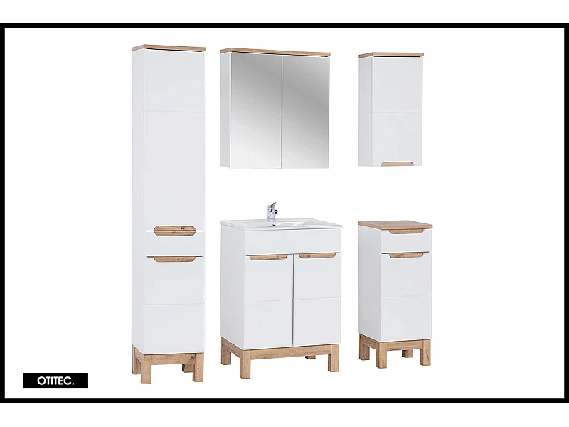Ensemble meuble de salle de bain - 60 cm - avec vasque à encastrer - avec colonne - avec Armoire Miroir - BALI WHITE