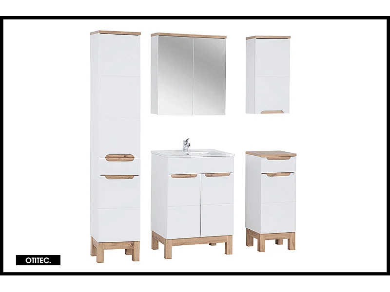 Ensemble meuble de salle de bain - 60 cm - avec vasque à encastrer - avec colonne - avec Armoire Miroir - BALI WHITE