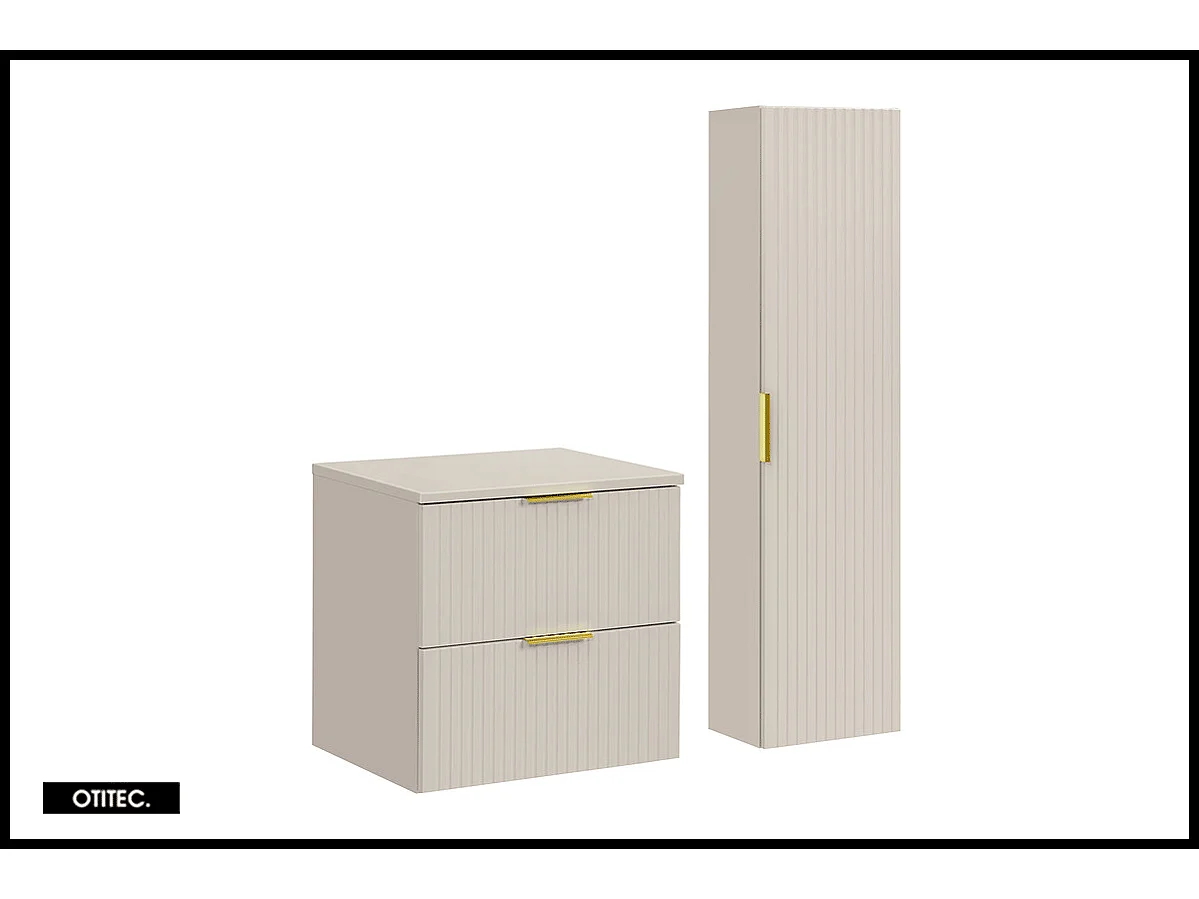 Ensemble meuble de salle de bain de 60 cm - avec plan - avec colonne - LIVA CASHMERE