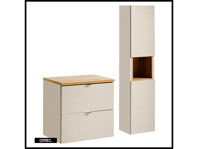 Ensemble meuble de salle de bain - 60 cm - avec plan - avec vasque à poser - avec colonne -  2 tiroirs - DANO