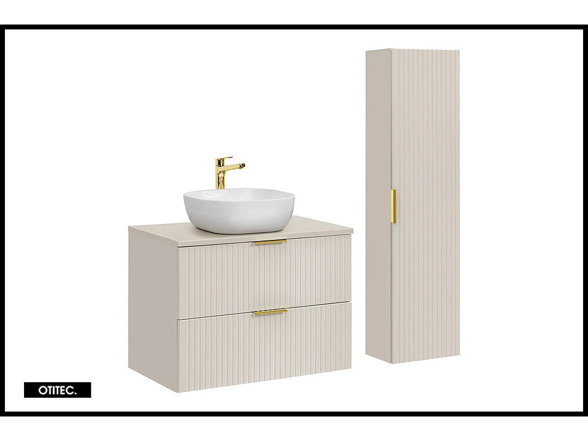 Ensemble meuble de salle de bain de 80 cm - avec plan - avec vasque - avec colonne LIVA CASHMERE