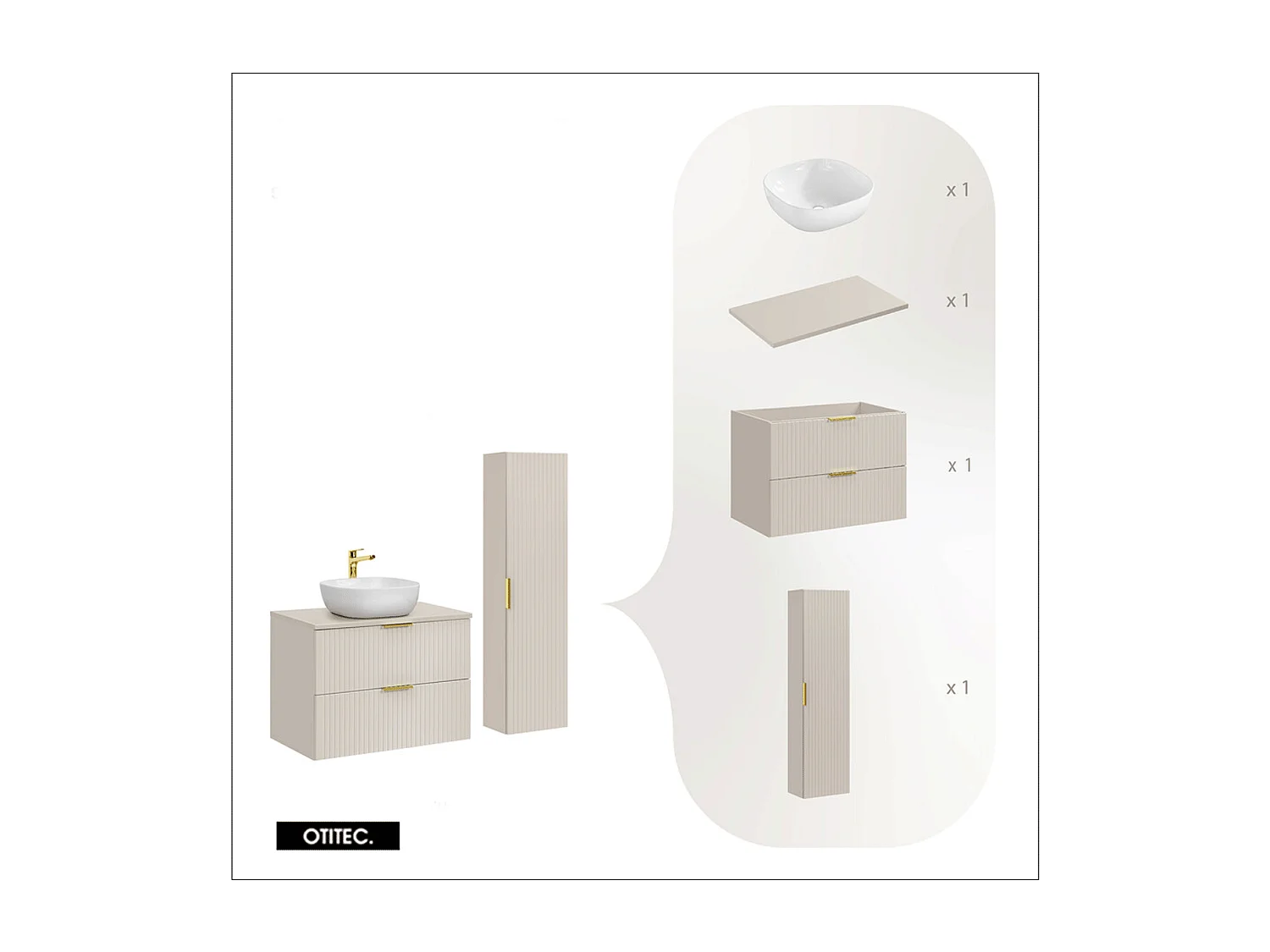 Ensemble meuble de salle de bain de 80 cm - avec plan - avec vasque - avec colonne LIVA CASHMERE