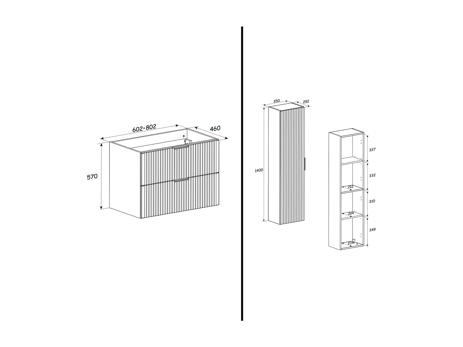 Ensemble meuble de salle de bain de 80 cm - avec plan - avec vasque - avec colonne LIVA CASHMERE