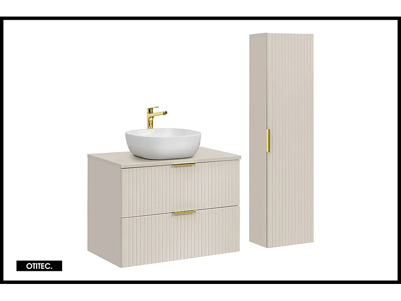 Ensemble meuble de salle de bain de 80 cm - avec plan - avec vasque - avec colonne LIVA CASHMERE